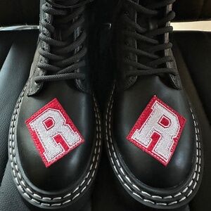 NEW KARL LAGERFELD PARIS PATCH LEATHER COMBAT BOOT